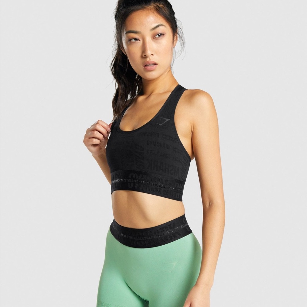 💎RARE💎🆕Gymshark “Vision” Sports Bra And Full-Length Legging In Black Tonal Logo - Picture 8 of 16